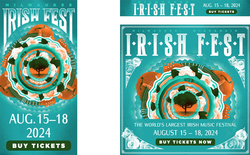 Collage of Irish Fest digital ads.