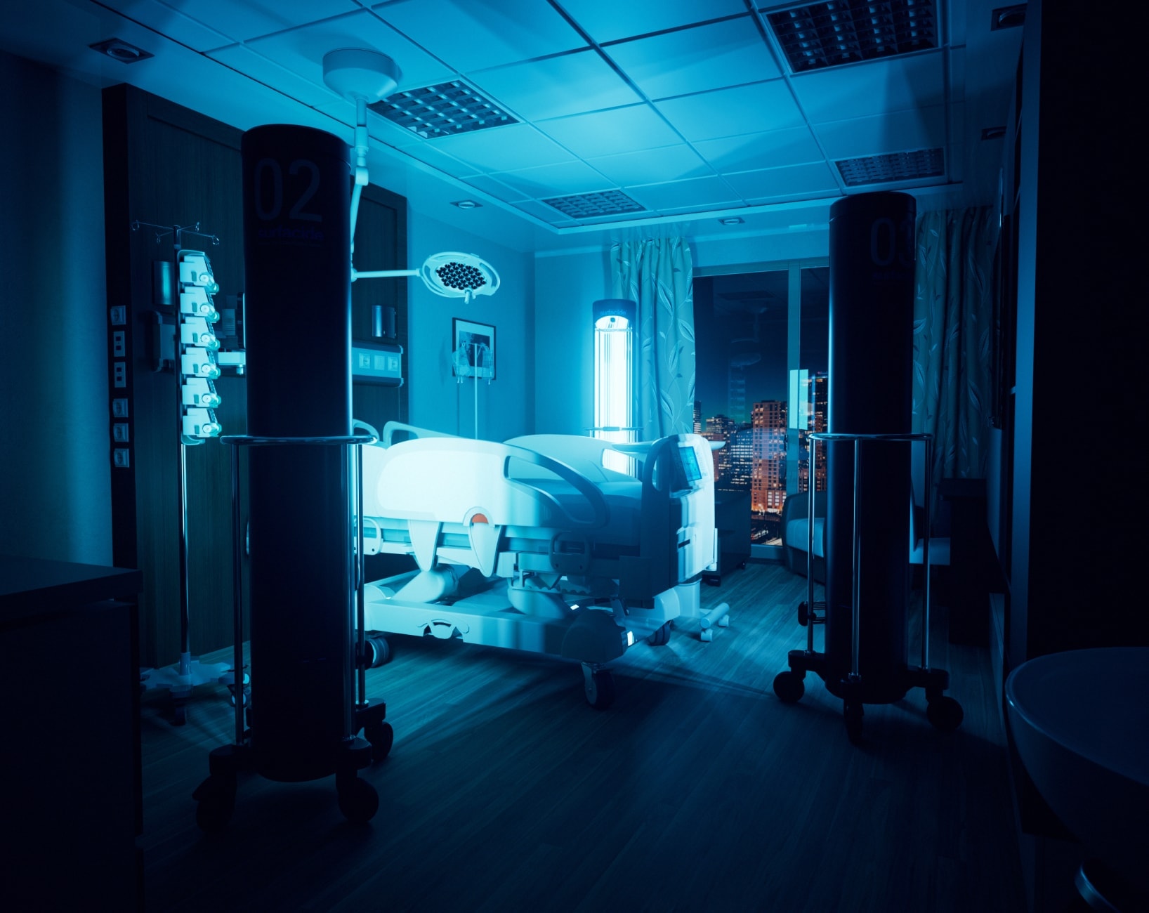 Hospital room with Surfacide lights
